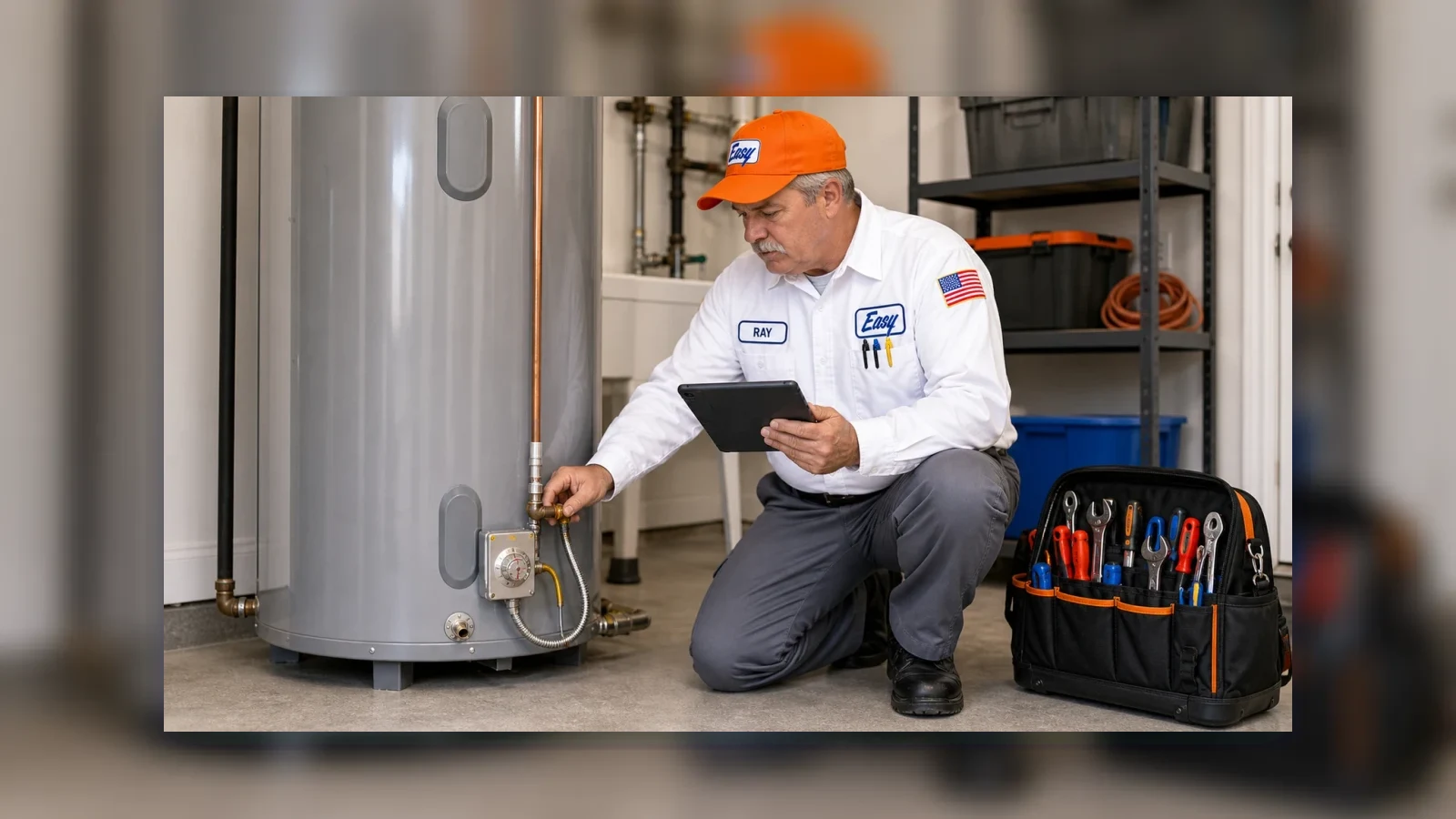 Easy Air technician RAY inspecting a residential water heater